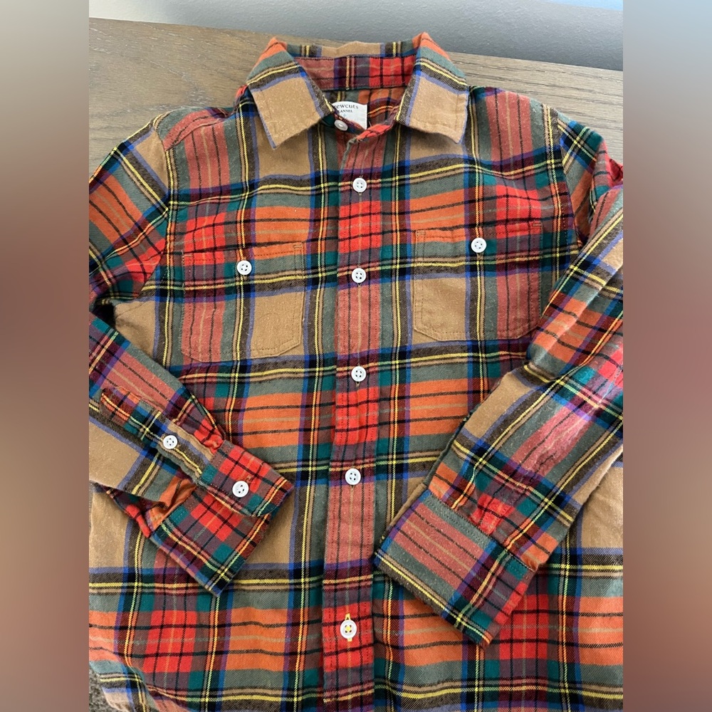 J. Crew crewcuts holiday flannel shirt, size 4-5 in camel plaid